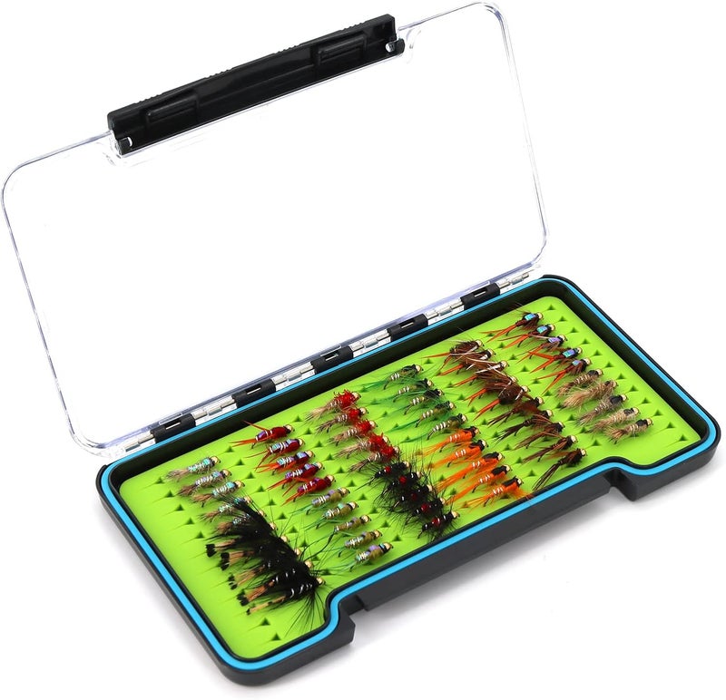 FAISOX Fly Fishing Flies Assortment Kit Dry Wet Nyphms Tenkara Popper Streamer Woolly Bugger for Trout Bass Salmon Steelhead with Fly Box - Image 1